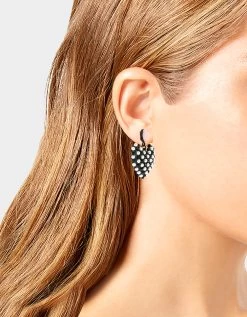 BETSEYS PEARL HEART DROP EARRINGS BLACK -Betsey Johnson 37B09733 E01 2