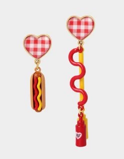 Betsey Johnson 12 KITSCH COOKOUT MISMATCH KETCHUP MUSTARD EARRINGS MULTI