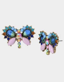 BETSEY LOVE FEST BUTTERFLY STUD EARRINGS PASTEL MULTI