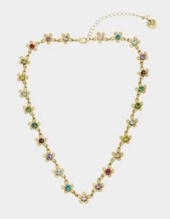 BETSEY LOVE FEST STONE FLOWER COLLAR NECKLACE PASTEL MULTI