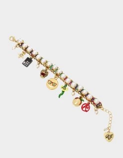 CHARM SCHOOL CHARM BRACELET RED -Betsey Johnson 452716GLD600 2