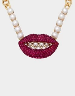 MIDNIGHT GARDEN SHORT LIP NECKLACE PINK -Betsey Johnson 452764GLD651 2