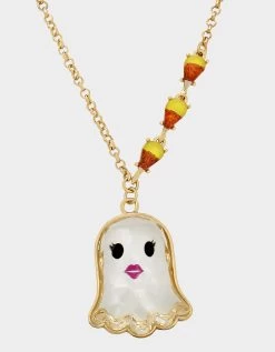 RICH WITCH SHORT GHOST NECKLACE ORANGE -Betsey Johnson 452775GLD800 2