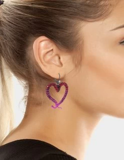 MIDNIGHT GARDEN HEART DROP EARRINGS FUCHSIA -Betsey Johnson 452826HEM651 2