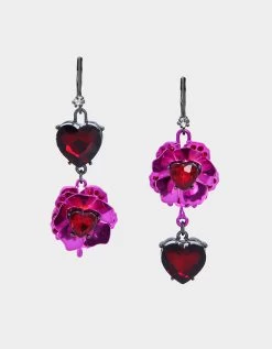 Betsey Johnson 16 MIDNIGHT GARDEN FLOWER DROP EARRINGS FUCHSIA