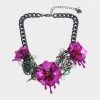 MIDNIGHT GARDEN FLOWER BIB NECKLACE FUCHSIA -Betsey Johnson 452835HEM651