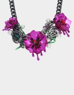 MIDNIGHT GARDEN FLOWER BIB NECKLACE FUCHSIA -Betsey Johnson 452835HEM651 2