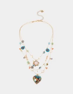 BETSEYS MIXED MULTI FLOWER HEART ILLUSION NECKLACE MULTI