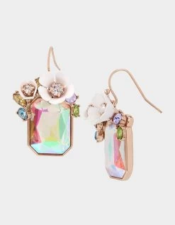 BETSEYS FLOWER STONE DROP EARRINGS WHITE