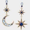 BETSEYS CELESTIAL STAR AND MOON MISMATCH EARRINGS BLUE -Betsey Johnson B12639 E01