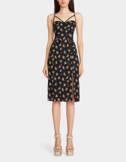 MADELINE MIDI DRESS BLACK MULTI -Betsey Johnson BETSEY JOHNSON APPAREL JN208698 CABBAGE DITSY 01