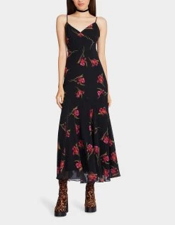 ADDISON MIDI DRESS ORCHID PRINT BLACK -Betsey Johnson BETSEY JOHNSON APPAREL JN308807 DIVINE IRIS 01