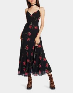 ADDISON MIDI DRESS ORCHID PRINT BLACK -Betsey Johnson BETSEY JOHNSON APPAREL JN308807 DIVINE IRIS 06