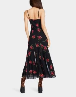 ADDISON MIDI DRESS ORCHID PRINT BLACK -Betsey Johnson BETSEY JOHNSON APPAREL JN308807 DIVINE IRIS 08
