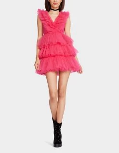 BETSEYS TIERED TULLE DRESS HOT PINK
