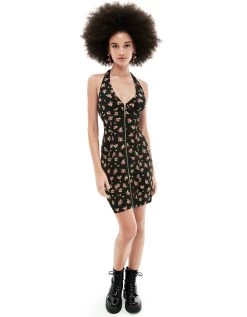 XENA MINI DRESS BLACK MULTI -Betsey Johnson BETSEY JOHNSON FALL RTW JN208693 CABBAGE DITSY 01