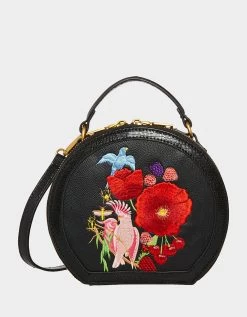 VINTAGE EMBROIDERED HAT BOX CROSSBODY BLACK
