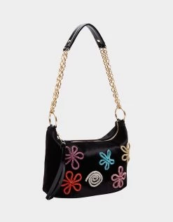 DOODLE FLOWER SHOULDER HOBO BAG BLACK -Betsey Johnson BETSEY JOHNSON HANDBAGS BJ34785F BLACK LIFESTYLE1
