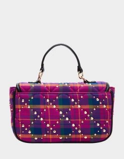 PRETTY & PUNK PLAID STUDDED FLAP SATCHEL PINK -Betsey Johnson BETSEY JOHNSON HANDBAGS BJ34875F PINK BACK