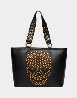 Betsey Johnson 32 THICK SKULLED TOTE BLACK
