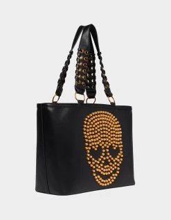 THICK SKULLED TOTE BLACK 12 THICK SKULLED TOTE BLACK -Betsey Johnson BETSEY JOHNSON HANDBAGS BJ34895F PINK BACK