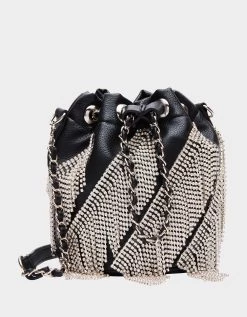 Betsey Johnson 28 FRINGE BENEFITS BUCKET CROSSBODY BLACK
