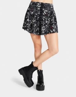 PRETTY IN PUNK VINTAGE INSPIRED FLOUNCE MINI SKIRT TATTOO PRINT -Betsey Johnson BETSEY JOHNSON JL308661 BLACK 02