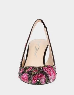 CLARK BLACK/PINK FLORAL -Betsey Johnson BETSEY JOHNSON SHOES SB CLARK BLACK PINK FLORAL FRONT