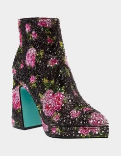 DELLA BLACK/PINK FLORAL -Betsey Johnson BETSEY JOHNSON SHOES SB DELLA BLACK FLORAL