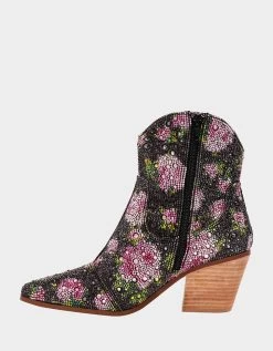 DIVAF BLACK/PINK -Betsey Johnson BETSEY JOHNSON SHOES SB DIVA PF BLACK FLORAL INSIDE