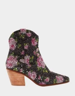DIVAF BLACK/PINK -Betsey Johnson BETSEY JOHNSON SHOES SB DIVA PF BLACK FLORAL SIDE