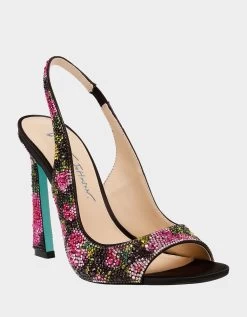 MINA BLACK/PINK FLORAL -Betsey Johnson BETSEY JOHNSON SHOES SB MINA BLACK PINK FLORAL