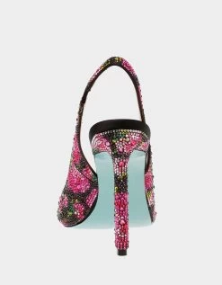 MINA BLACK/PINK FLORAL -Betsey Johnson BETSEY JOHNSON SHOES SB MINA BLACK PINK FLORAL BACK