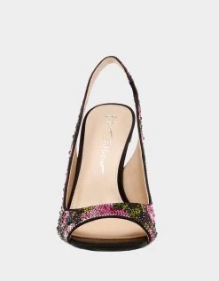 MINA BLACK/PINK FLORAL -Betsey Johnson BETSEY JOHNSON SHOES SB MINA BLACK PINK FLORAL FRONT