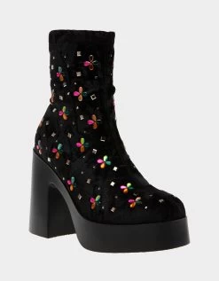 HARRIET BLACK 12 HARRIET BLACK -Betsey Johnson BETSEYJOHNSON BOOTIES LD04520 BLACK VELVET