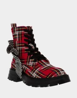 ROZEY RED PLAID -Betsey Johnson BETSEYJOHNSON BOOTIES ROZEY RED MULTI