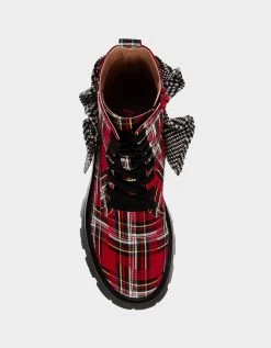 ROZEY RED PLAID -Betsey Johnson BETSEYJOHNSON BOOTIES ROZEY RED MULTI TOP