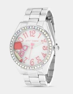 Betsey Johnson 6 BETSEY TIME BACK 2 SKOOL WATCH SILVER