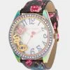 BETSEY TIME FLOATING FLORAL WATCH PINK/BLACK -Betsey Johnson BJW138