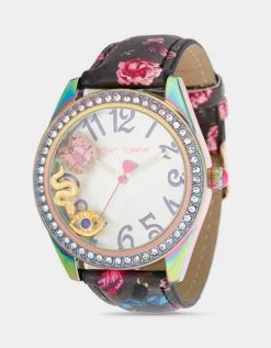 BETSEY TIME FLOATING FLORAL WATCH PINK/BLACK