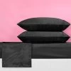 BETSEYS SOLID STANDARD PILLOWCASE BLACK 1 BETSEYS SOLID STANDARD PILLOWCASE BLACK -Betsey Johnson BJ SOLID SATIN PILLOWCASE BLACK B