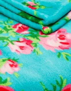 BETSEYS BOUQUET DAY AQUA THROW BLANKET MULTI -Betsey Johnson BOUQUET DAY THROW OPEN TURQUOISE AQUA E